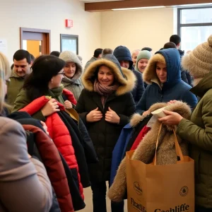 Volunteers collecting coats for the Parrish Law Firm's coat drive