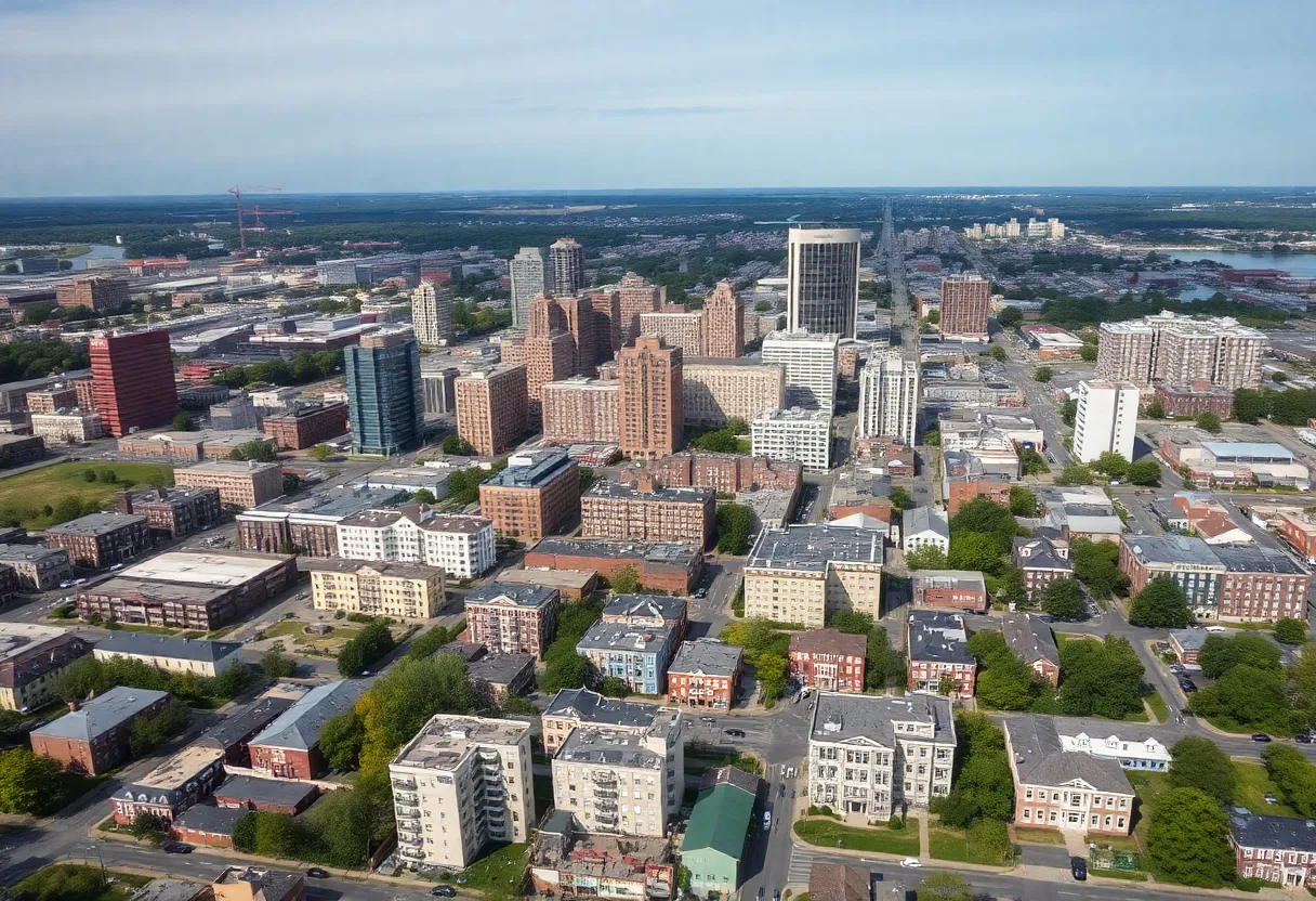 View of Baltimore construction sites with unfinished buildings