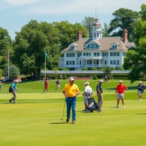 Golfers at Bedford Springs Golf Course enjoying a sunny day