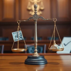 Courtroom scene representing justice in COVID-19 relief fraud cases.