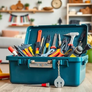 A collection of essential DIY tools in a toolbox for home repairs.