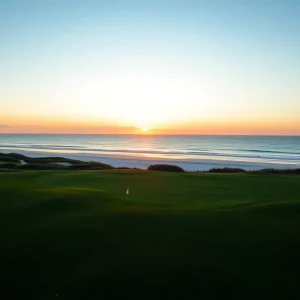 Coastal golf course in Gulf Shores, Alabama at sunset