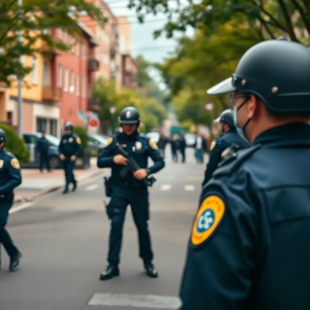 Illustration of police and community members working together to improve neighborhood safety in Indianapolis.