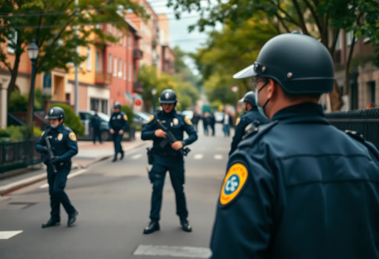Illustration of police and community members working together to improve neighborhood safety in Indianapolis.