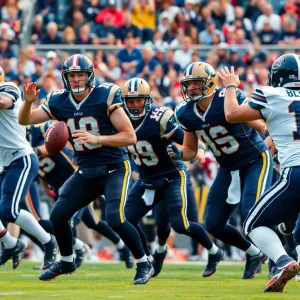 Dynamic scene of NFL quarterbacks during a game