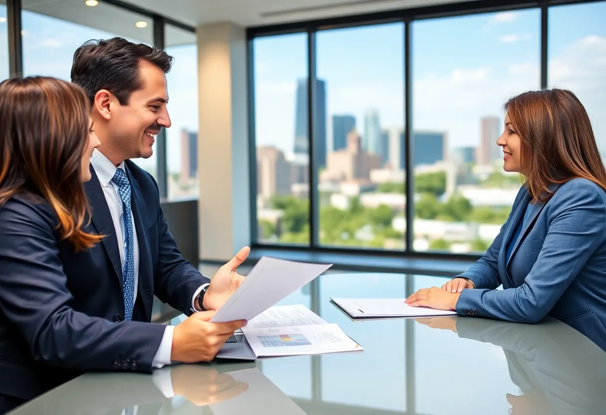 A real estate agent explaining terminology to buyers