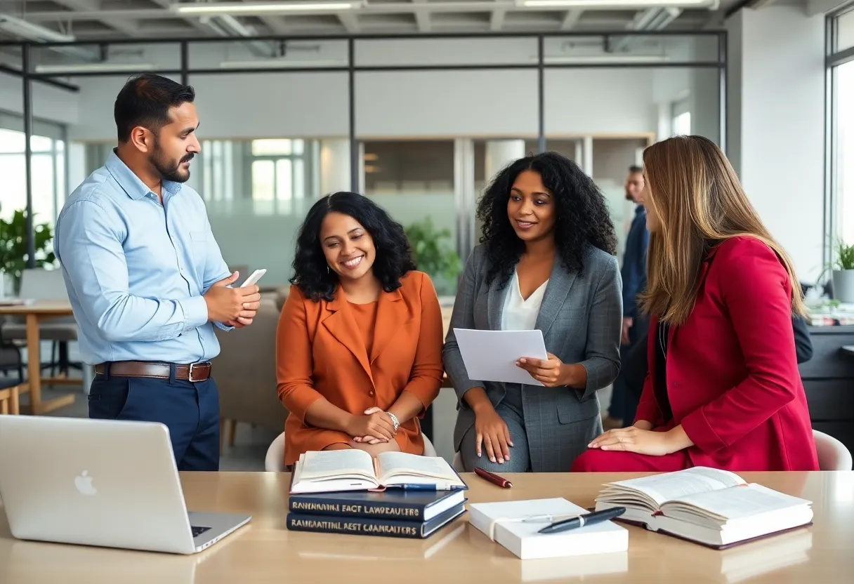 Group discussion on personal injury rights in an office setting