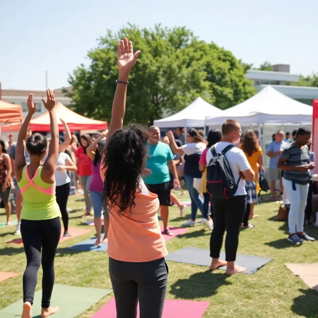 Diverse community members participating in health fair activities in Indianapolis.