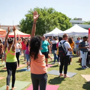 Diverse community members participating in health fair activities in Indianapolis.