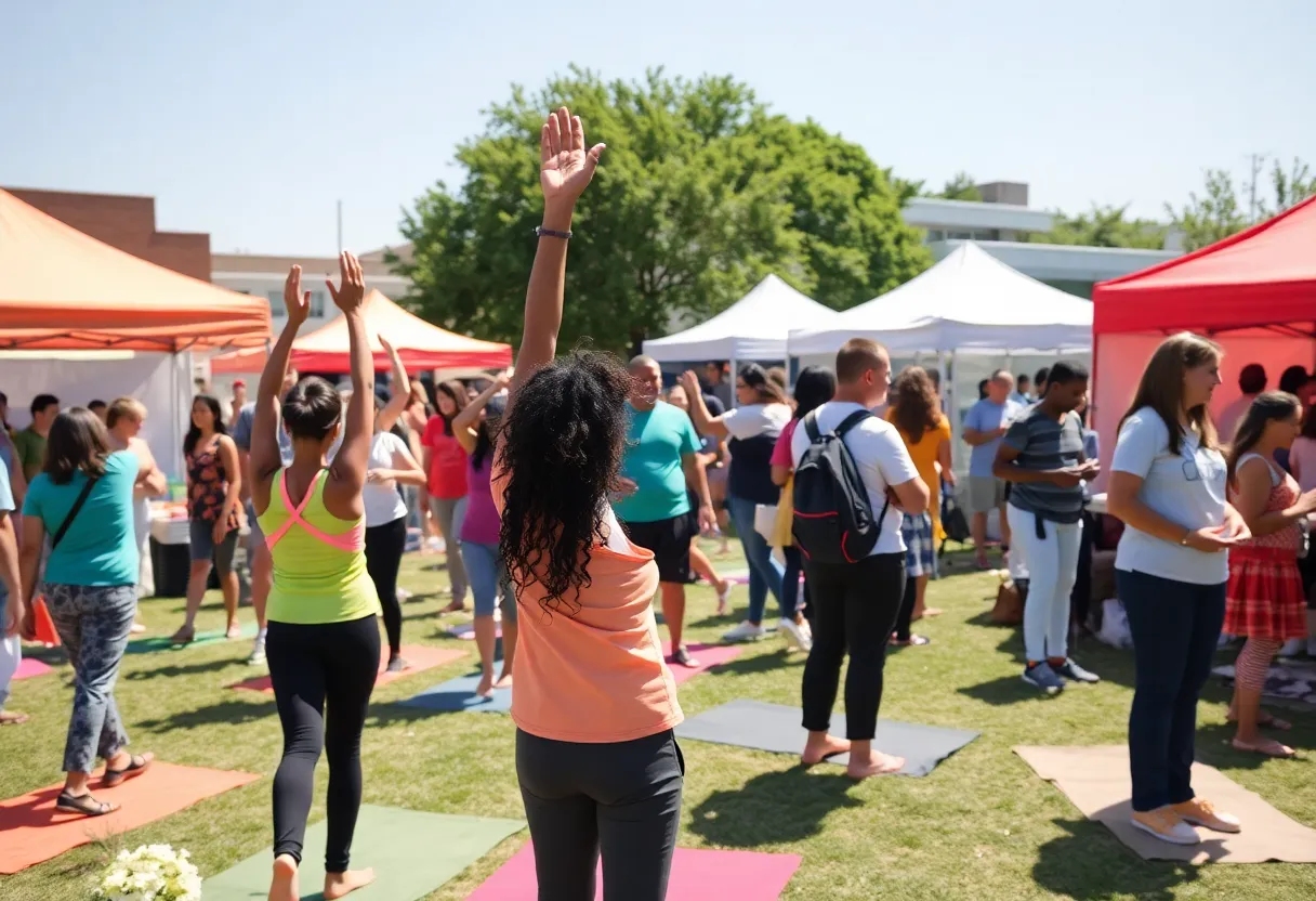 Diverse community members participating in health fair activities in Indianapolis.