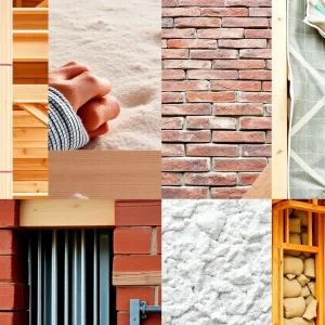 Various construction materials including wood, brick, and steel on a construction site.