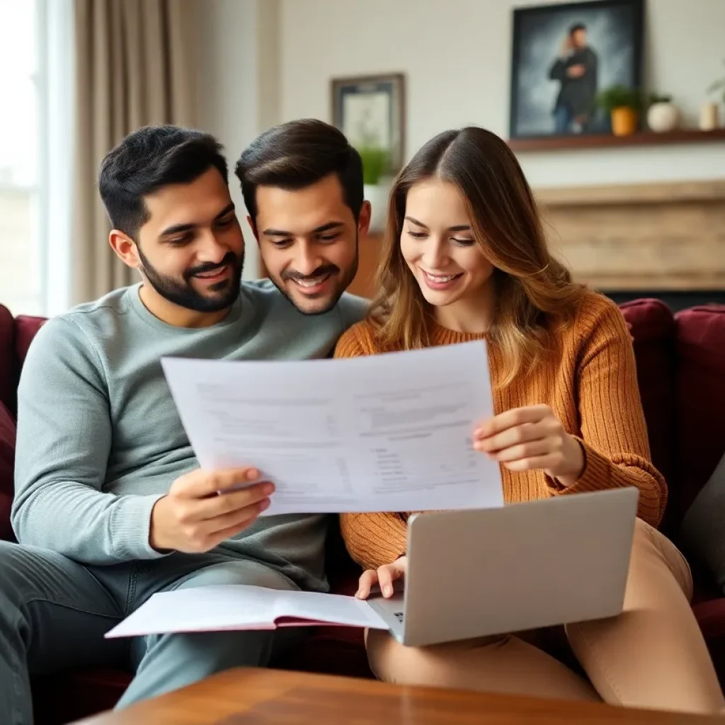 Couple reviewing mortgage documents in Indianapolis
