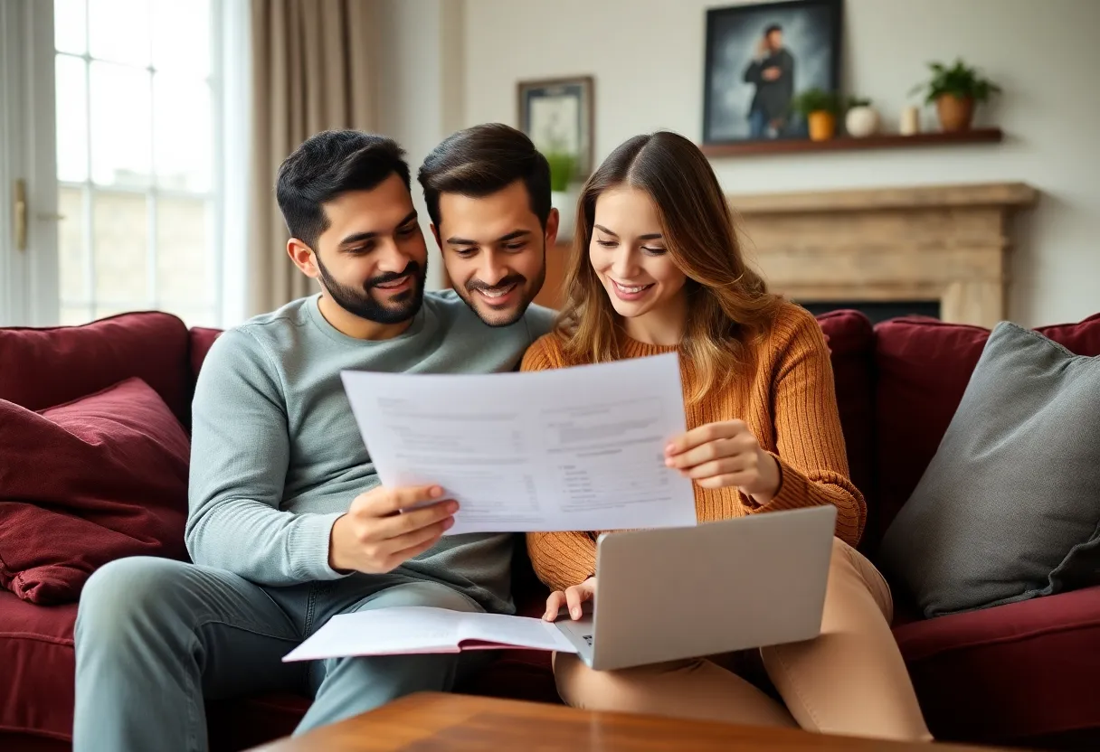 Couple reviewing mortgage documents in Indianapolis