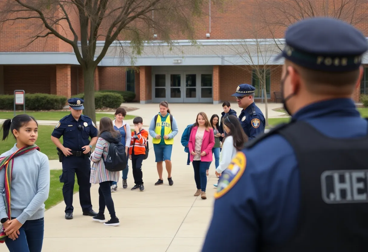 Police presence at Mustang High School for safety.