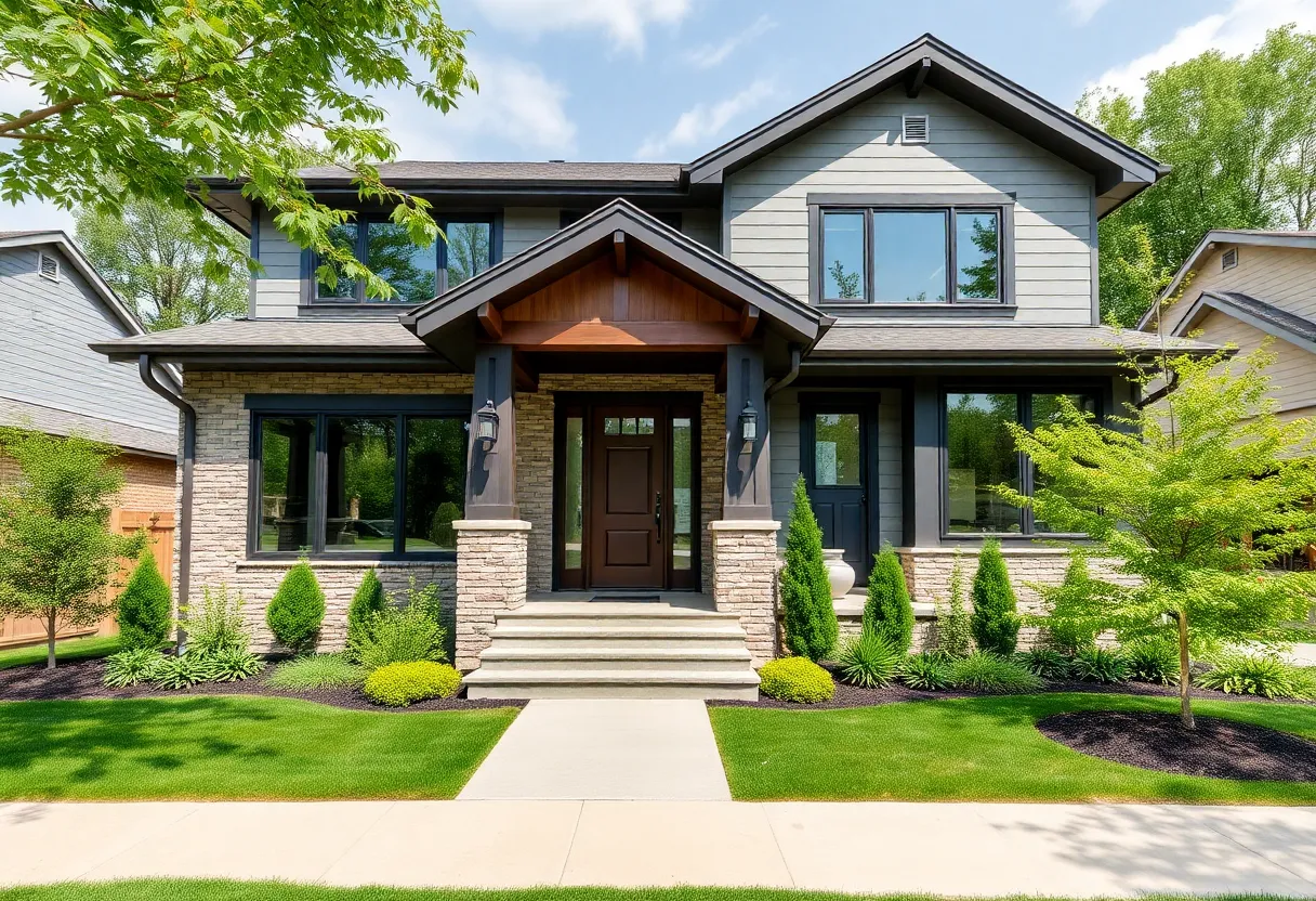 Exterior view of a renovated house in Indianapolis with modern design elements.