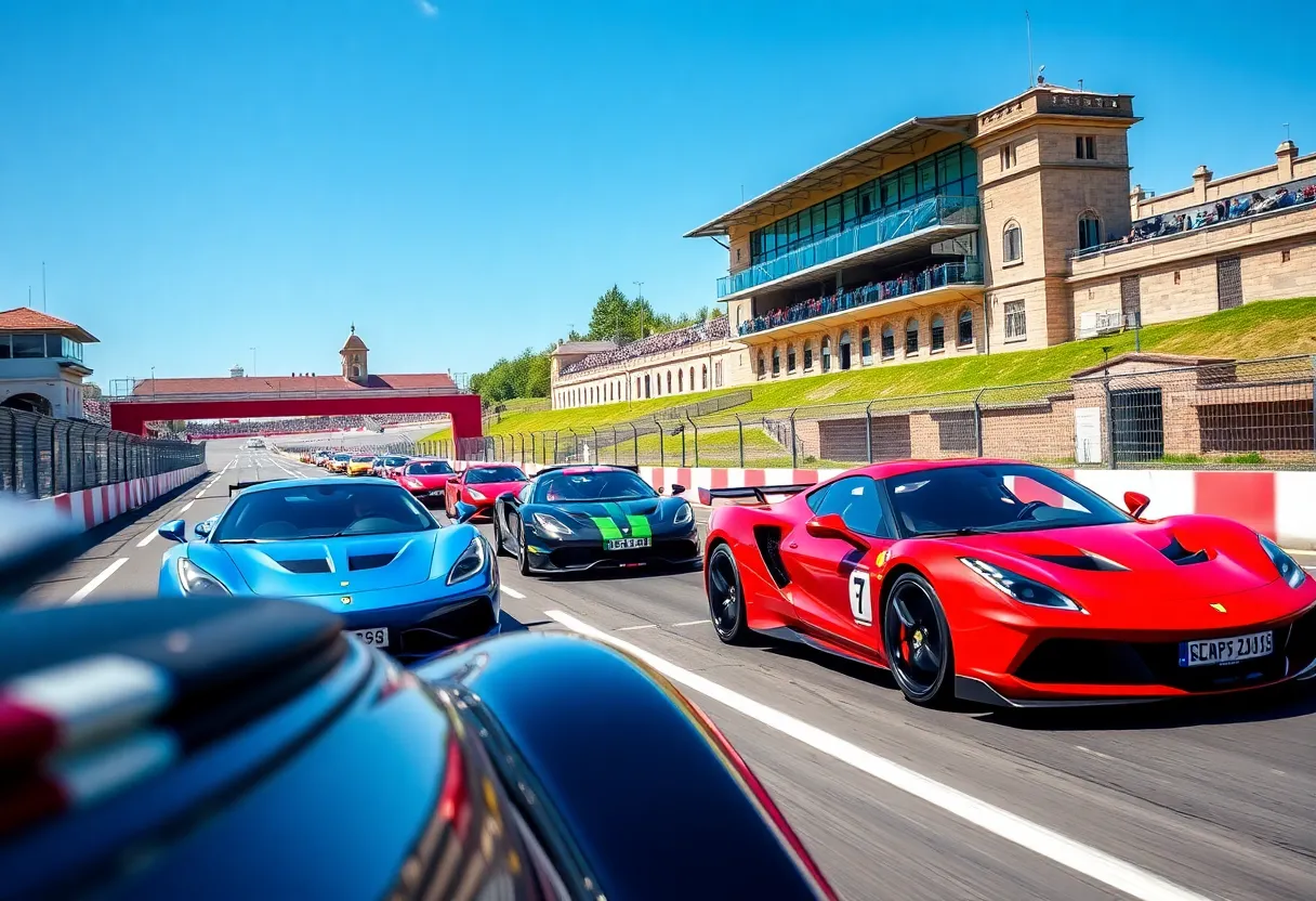 High-performance sports cars racing at Indianapolis Motor Speedway