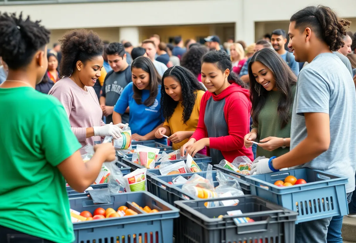 Students participating in a meal packing event at Butler University.