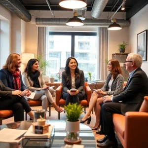 A group of real estate agents collaborating with potential home buyers