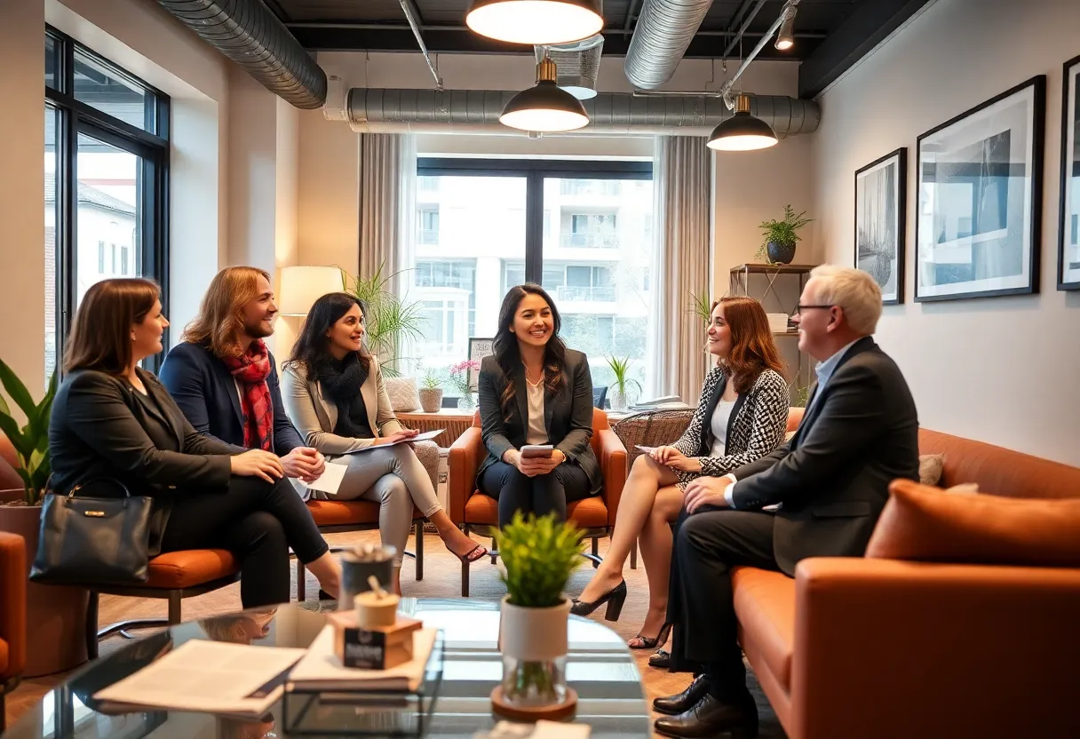 A group of real estate agents collaborating with potential home buyers