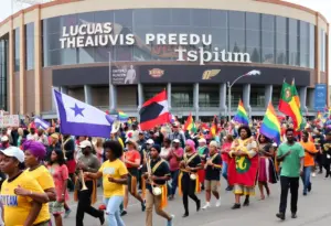Colorful parade during the Circle City Classic