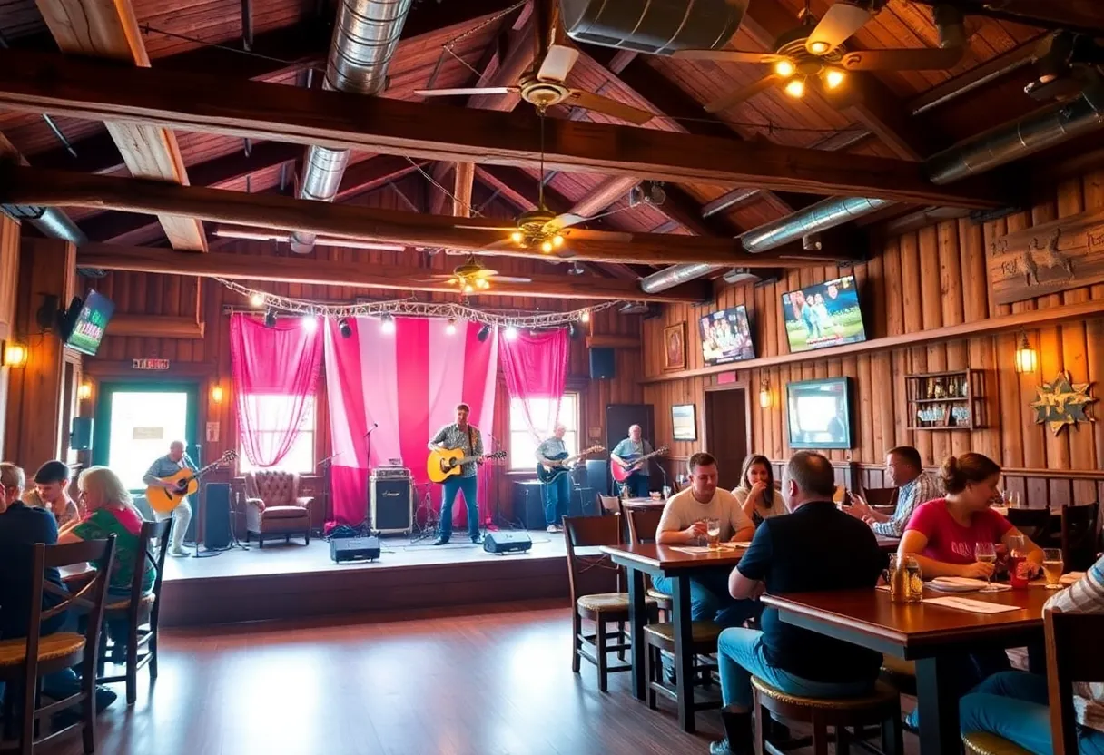 Interior view of Clayton's Country Bar with stage and seating