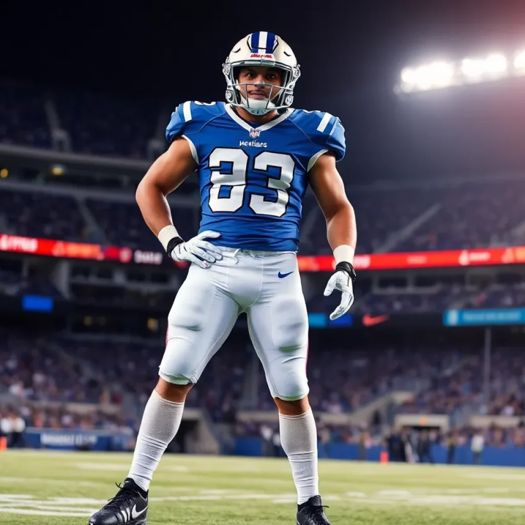 Football player in team uniform on field