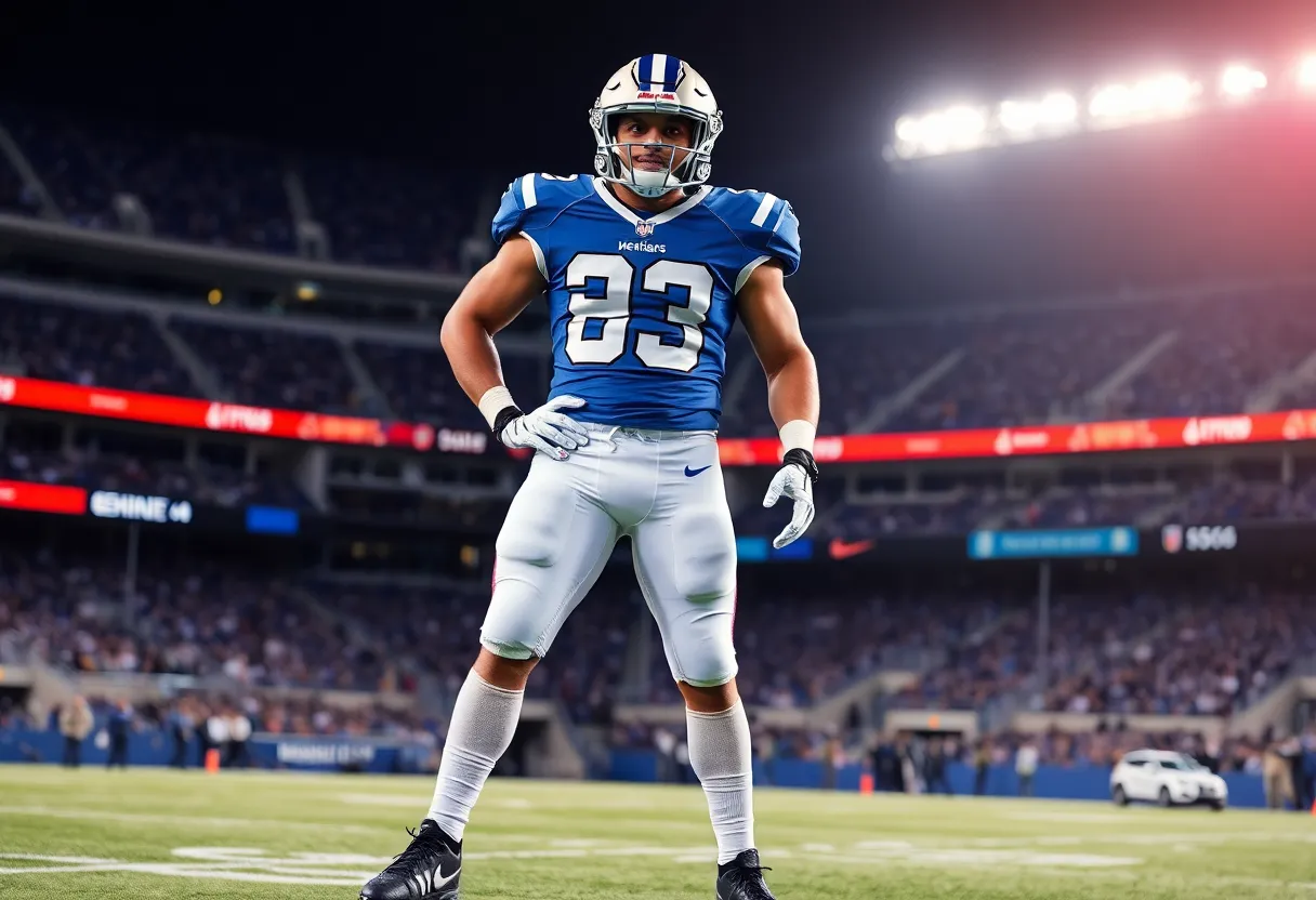 Football player in team uniform on field