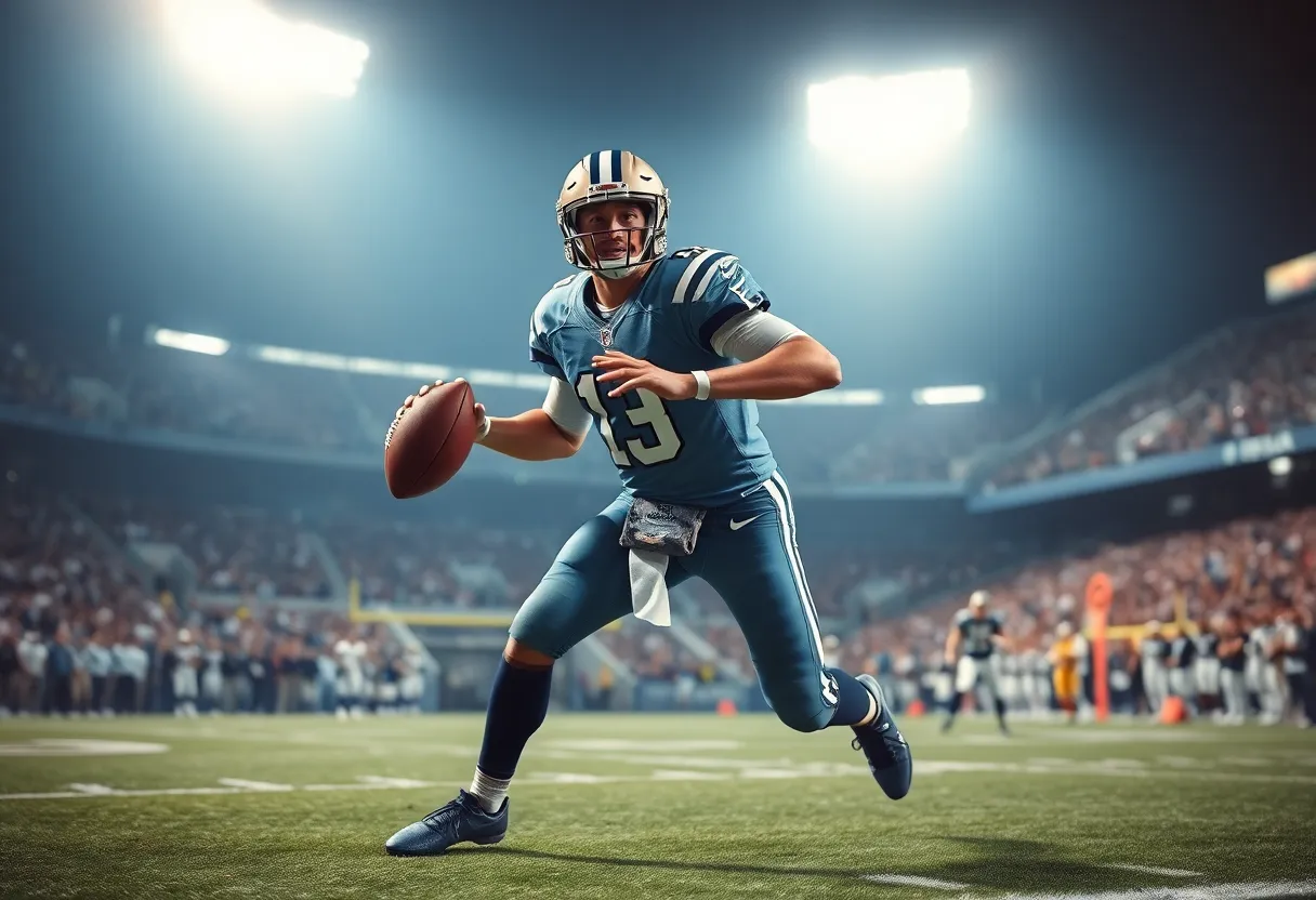 Quarterback throwing a pass during an Indianapolis Colts game