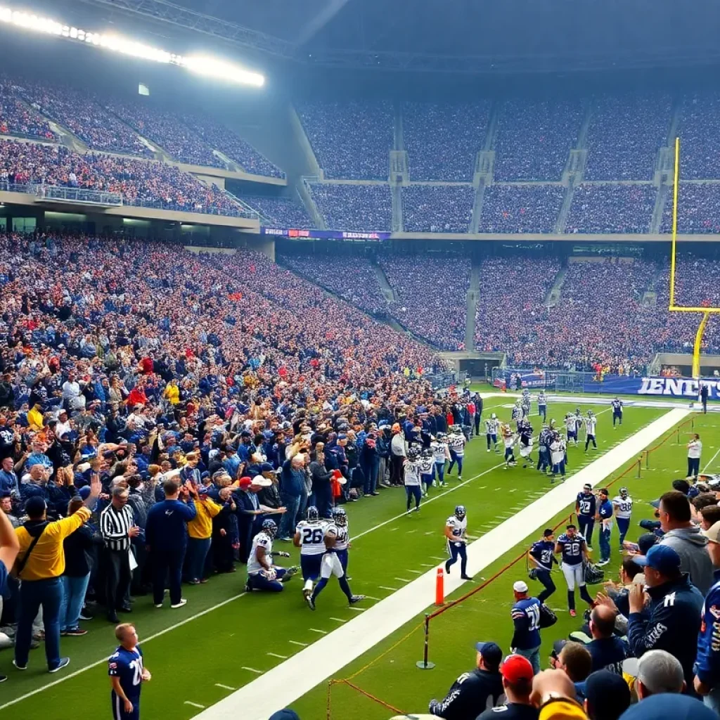 Fans celebrating during the Indianapolis Colts season opener at Lucas Oil Stadium.