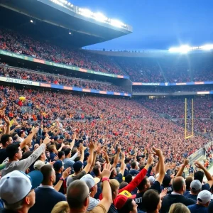 Fans cheering during an NFL game