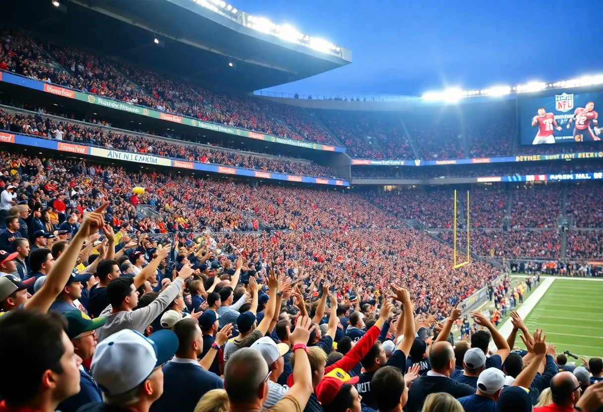 Fans cheering during an NFL game