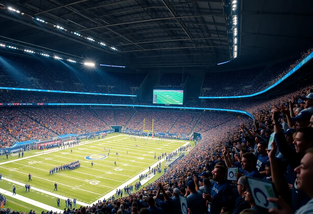 Fans cheering at Colts vs Rams NFL game