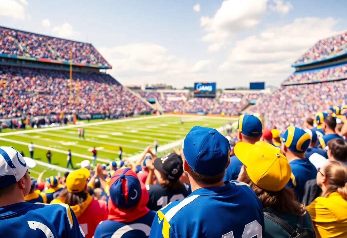 Colts and Rams football teams in action at SoFi Stadium