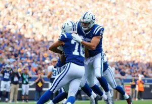 Indianapolis Colts players engaged in a game against the Tennessee Titans.
