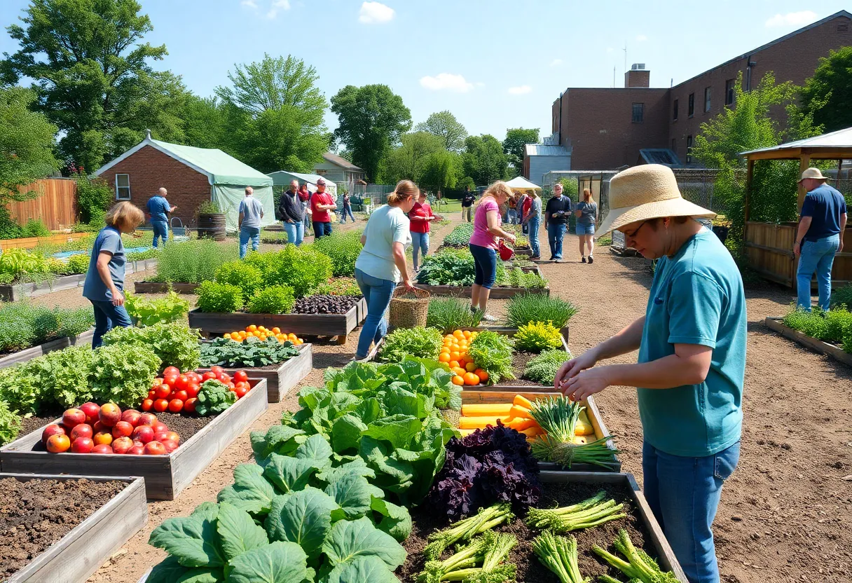 Volunteers working in a community garden in Indianapolis