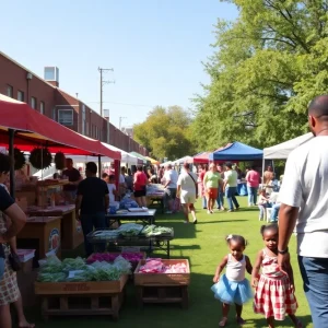 A community market showcasing local vendors and families in Martindale Brightwood.