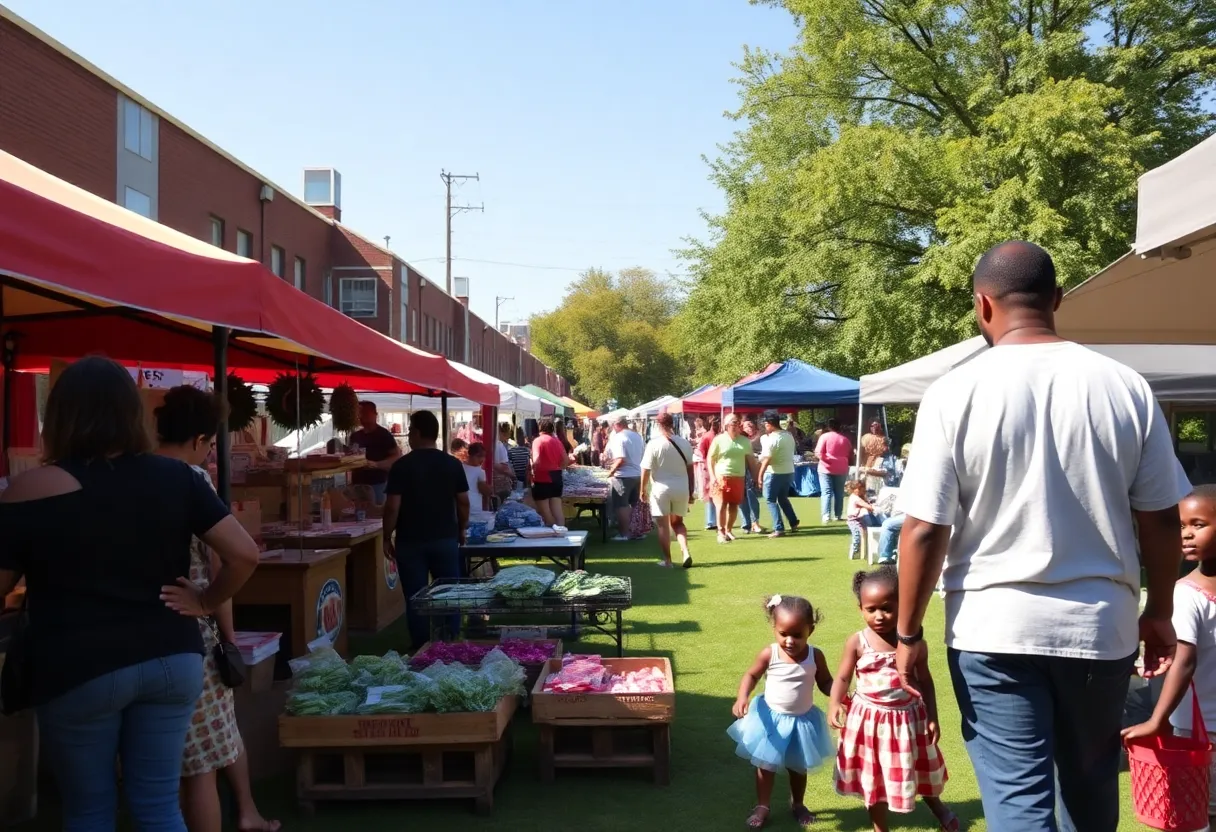 A community market showcasing local vendors and families in Martindale Brightwood.