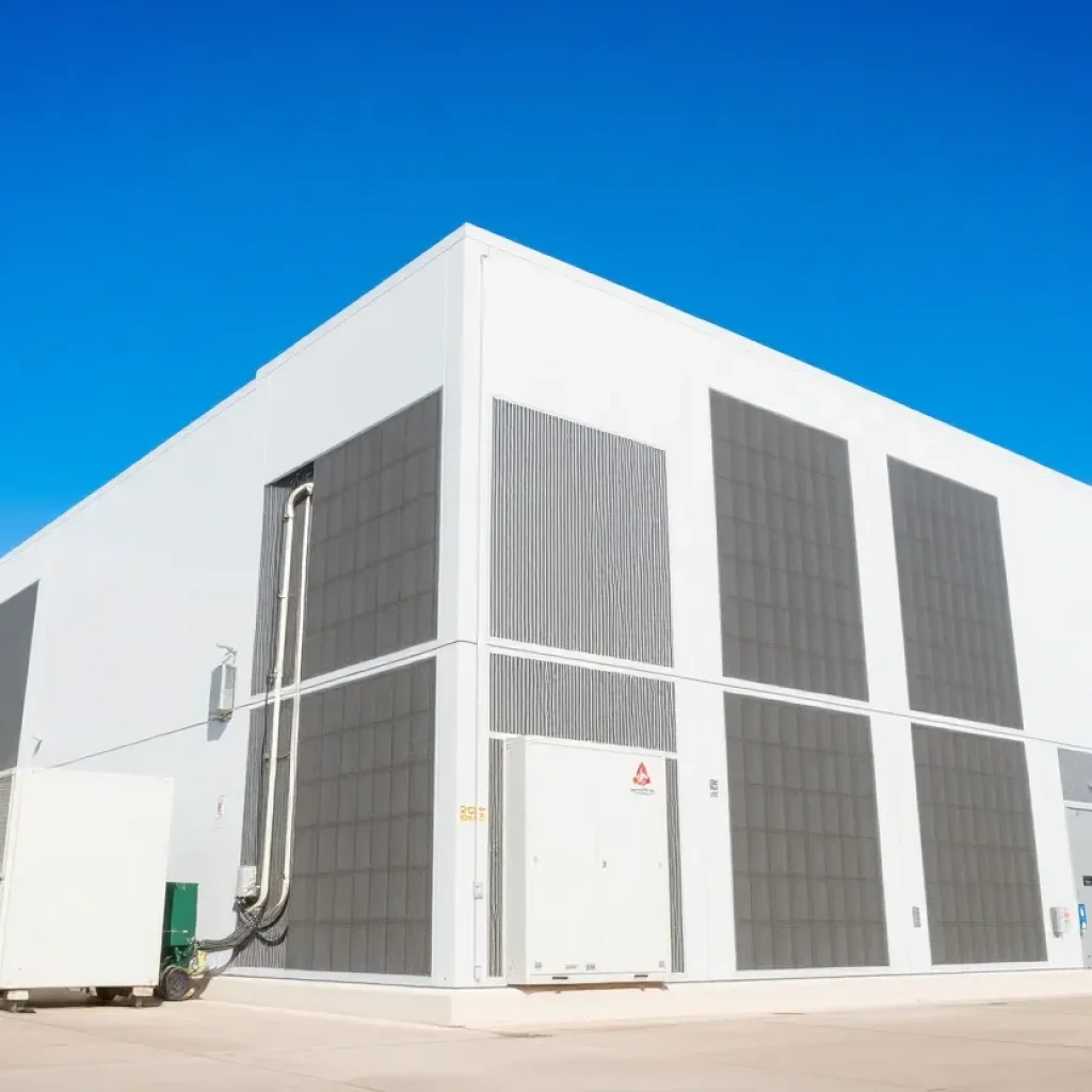 Exterior view of a high-tech data center in Indiana.