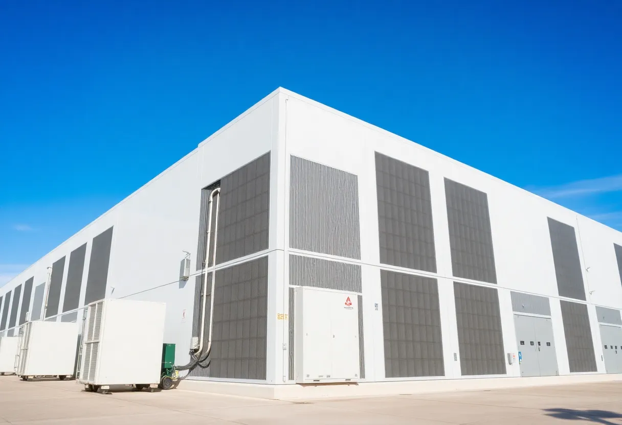Exterior view of a high-tech data center in Indiana.