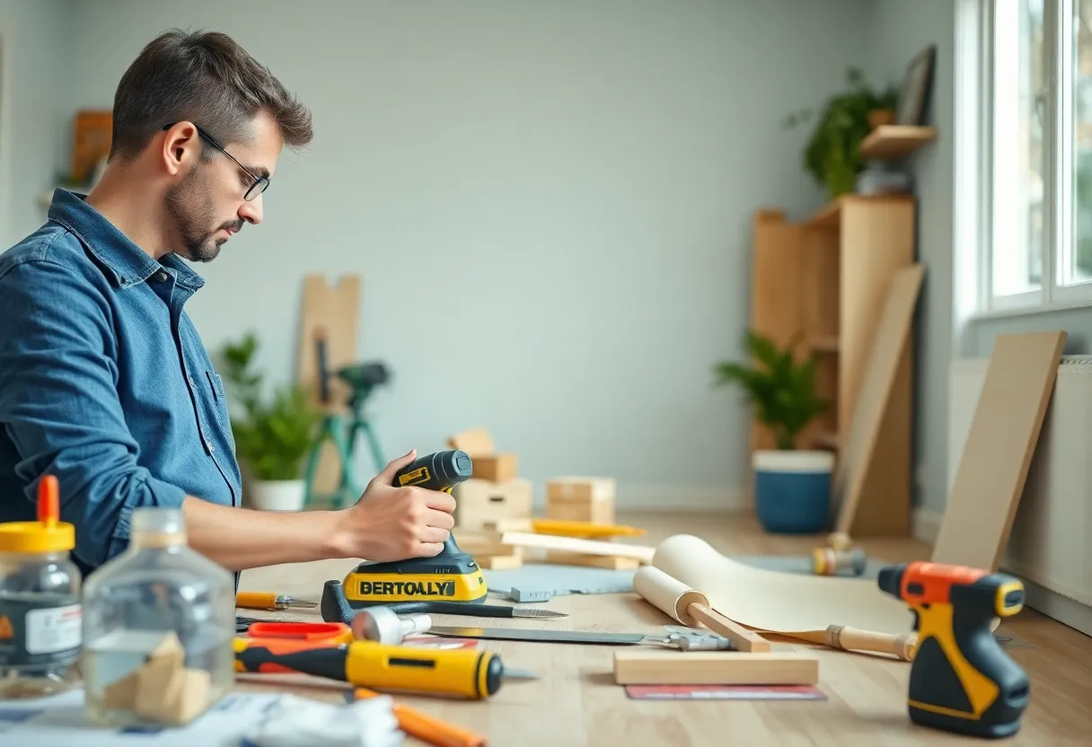 Person working on home improvement with tools
