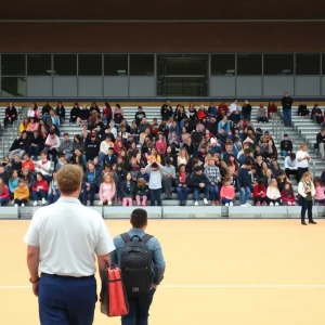 Students and staff gathered at East Jackson High School stadium during a precautionary evacuation