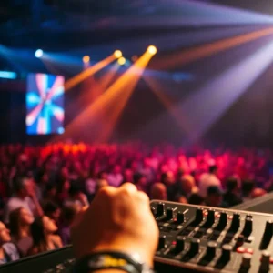 Concert scene of Ed Sheeran's LOOP Tour at Lucas Oil Stadium in Indianapolis