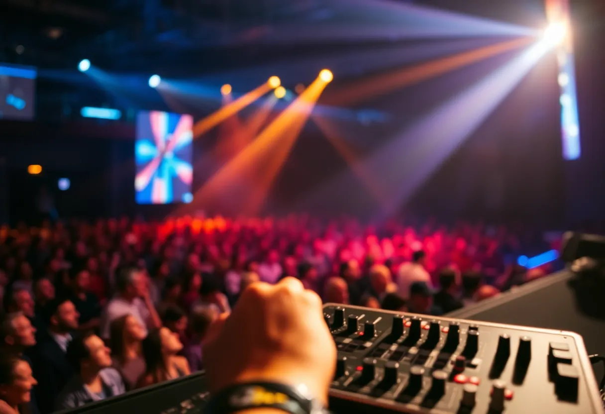 Concert scene of Ed Sheeran's LOOP Tour at Lucas Oil Stadium in Indianapolis