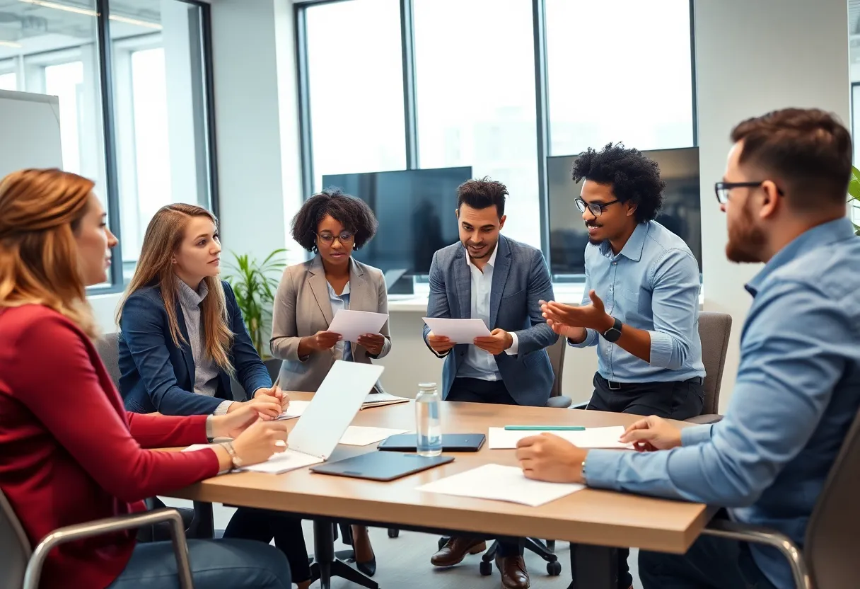 Diverse employees participating in a training session in an office setting in Indianapolis.