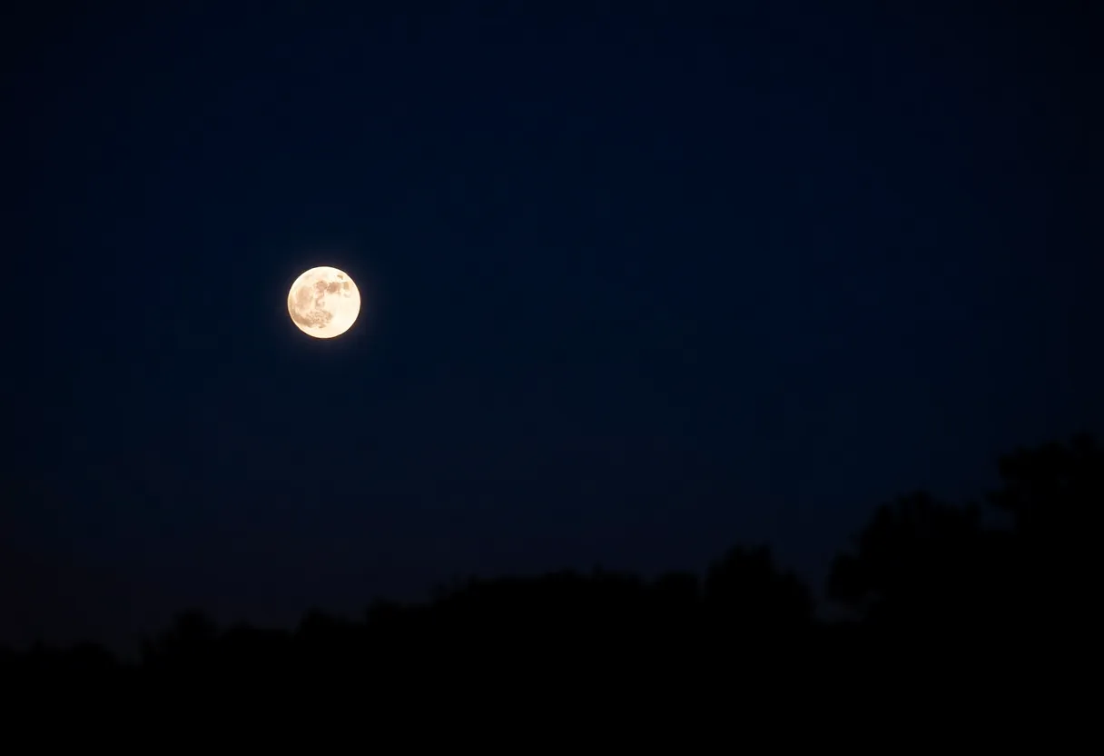Full Corn Moon and Saturn glowing in the night sky over Indianapolis.