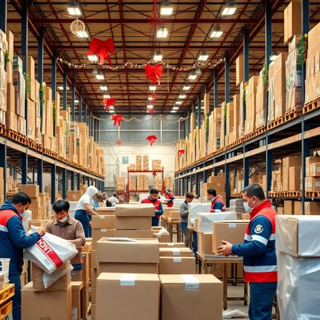 Workers at Geodis Inc. warehouse during holiday season