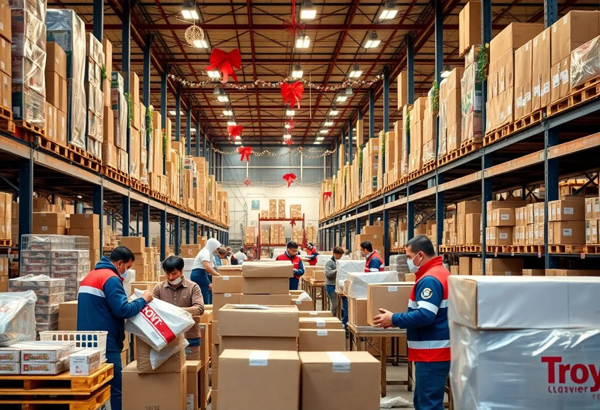 Workers at Geodis Inc. warehouse during holiday season