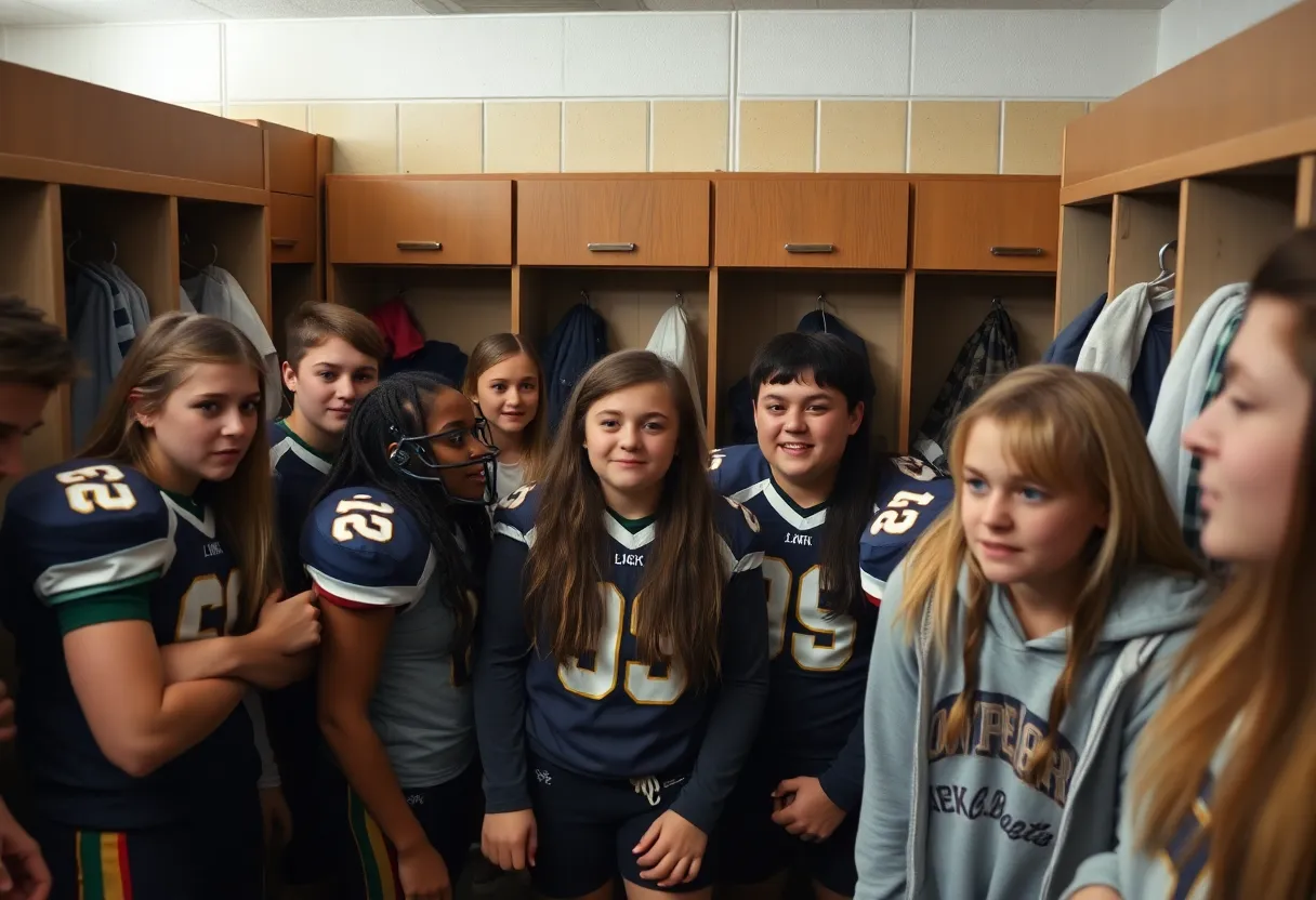 Locker room scenario depicting teamwork and accountability among athletes.