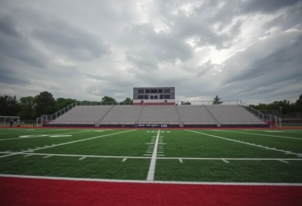 An empty high school football field reflecting safety concerns