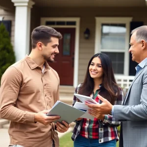 A couple receiving home buying tips from a realtor.